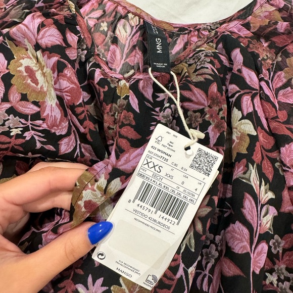 NWT Mango Floral Pink and Purple Midi Dress with Smocked Waist - Picture 6 of 6